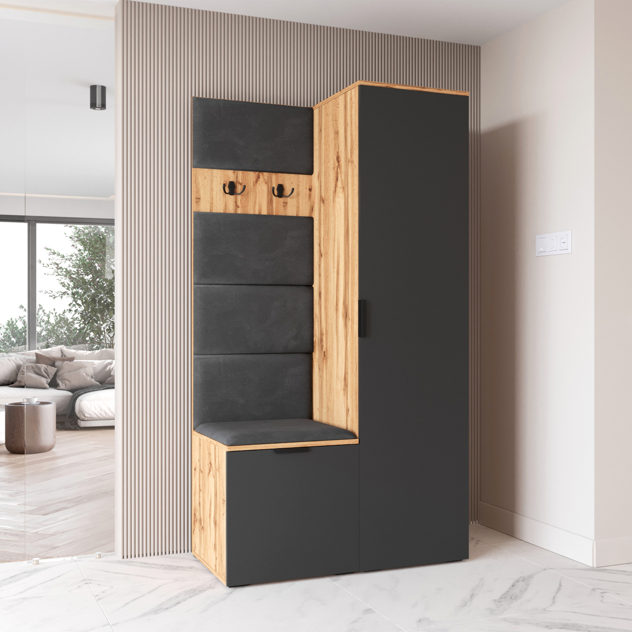 NELLI 1 гардероб дъб вотан/сив ляв