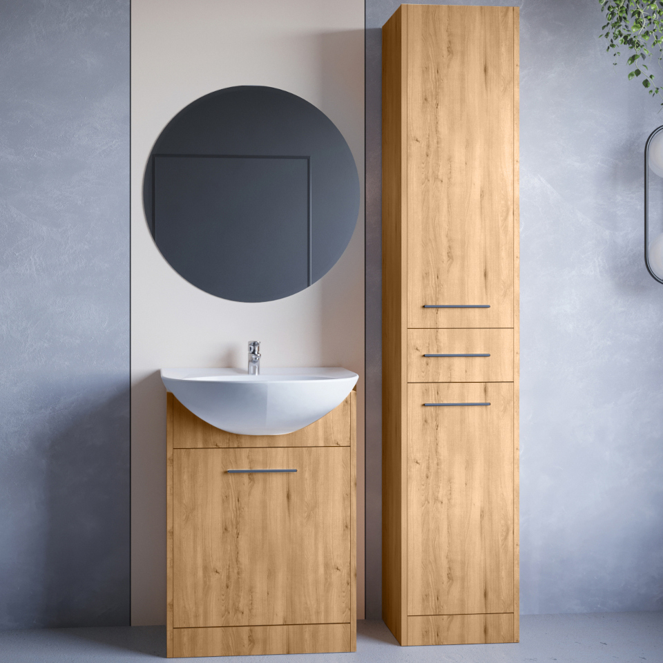 мебели за баня с огледало Neppa Long Oak Artisan ламинат