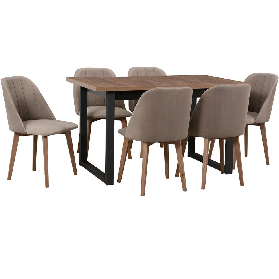 маса ds52 светъл орех, черен ламинат, столове dk29 светъл орех