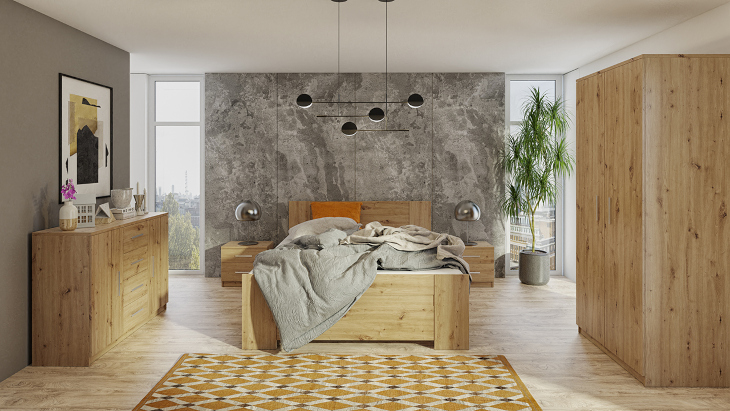 спалня Boney 7 от дъбов материал Artisan