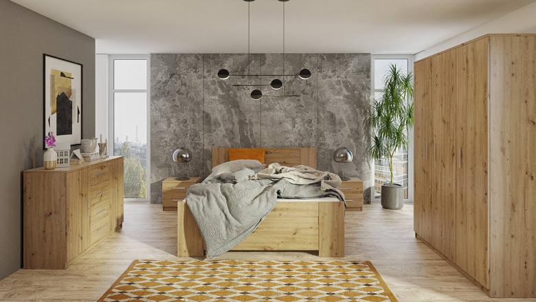 спалня Boney 8 от дъбов материал Artisan